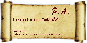 Preininger Ambró névjegykártya